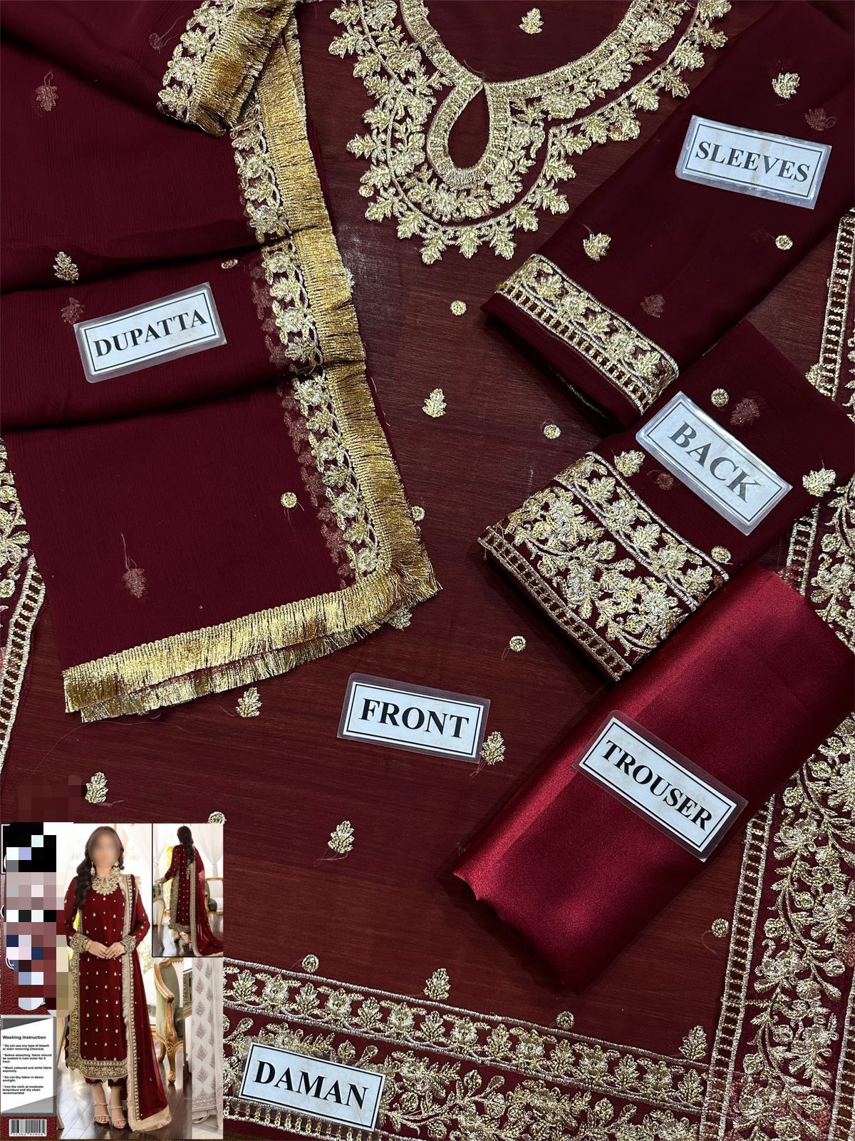 ASIM JOFA – Red Chiffon Embroidered 3-Piece Suit ✨