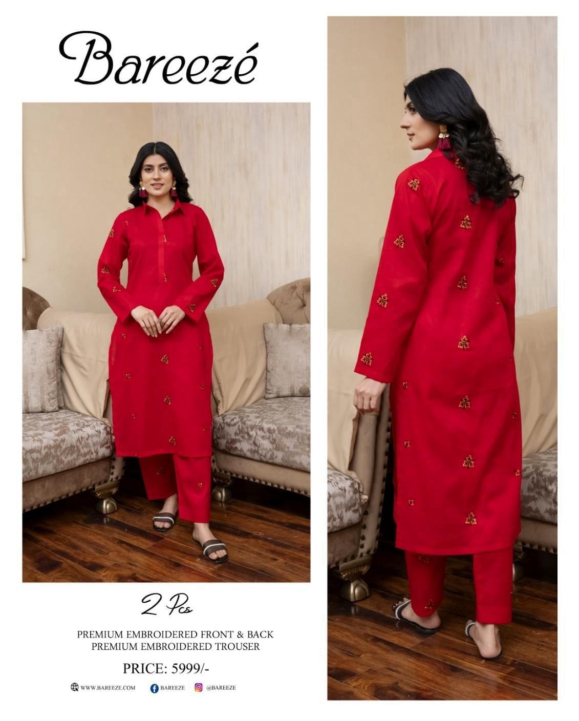 Bareeze Inspired 2PC Lawn Suit – Embroidered Elegance