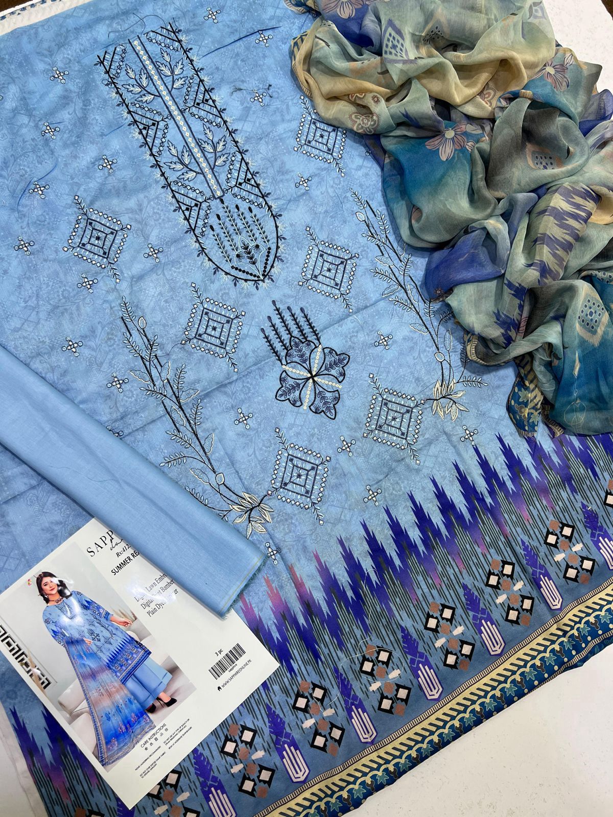 Sapphire Inspired Embroidered Lawn Suit