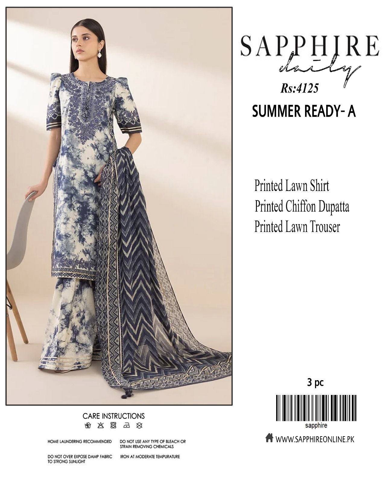 Sapphire-Inspired 3-Piece Premium Lawn Suit