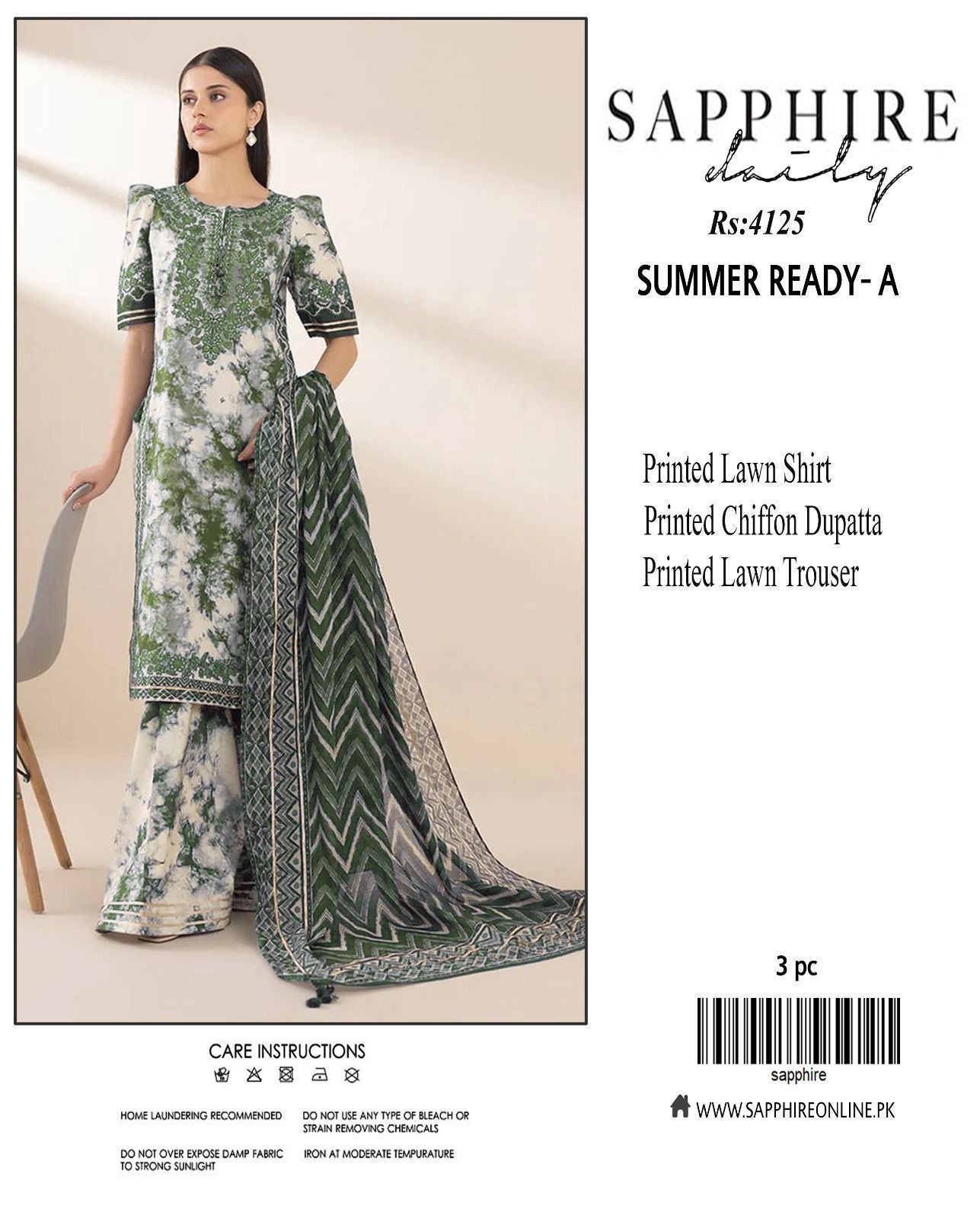 Sapphire-Inspired 3-Piece Premium Lawn Suit