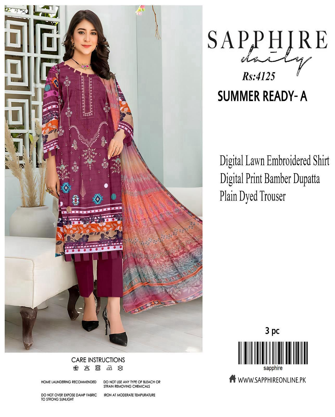Sapphire Inspired Embroidered Lawn Suit