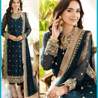 ASIM JOFA – Blue Chiffon Embroidered 3-Piece Suit 💙