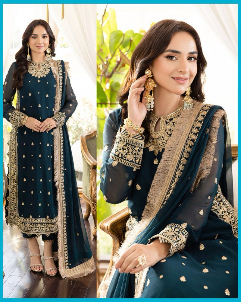 ASIM JOFA – Blue Chiffon Embroidered 3-Piece Suit 💙