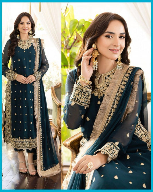 ASIM JOFA – Blue Chiffon Embroidered 3-Piece Suit 💙
