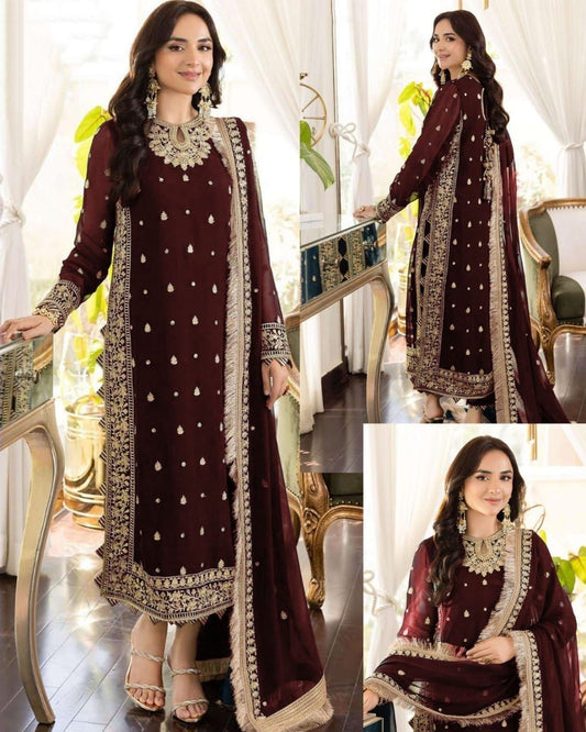 ASIM JOFA – Red Chiffon Embroidered 3-Piece Suit ✨