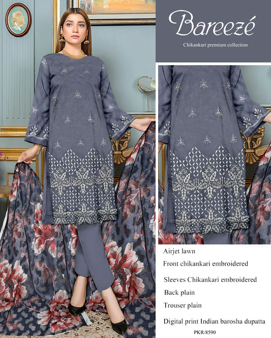 Bareeze Inspired 3-Piece Embroidered Lawn Suit – Unstitched