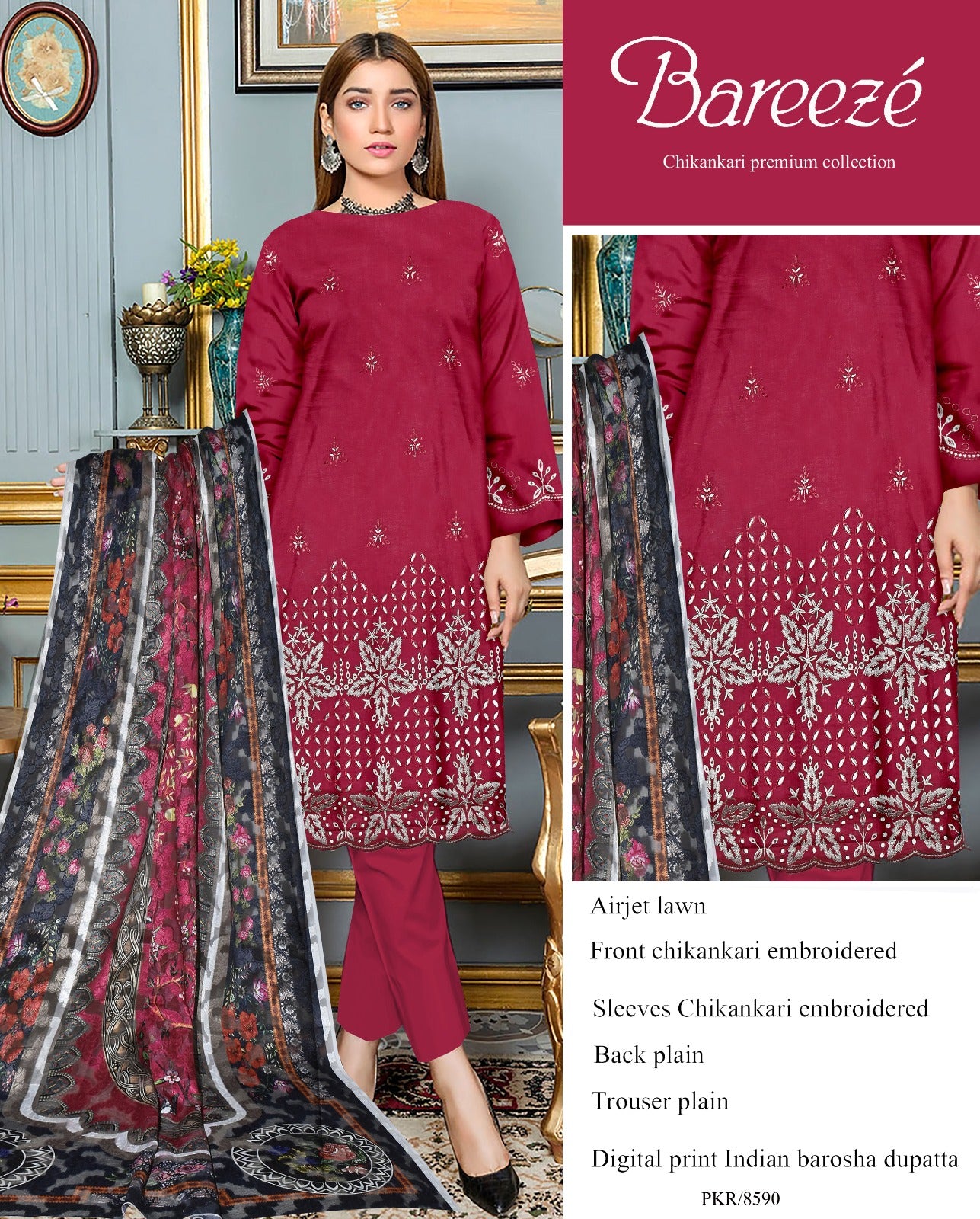 Bareeze Inspired 3-Piece Embroidered Lawn Suit – Unstitched