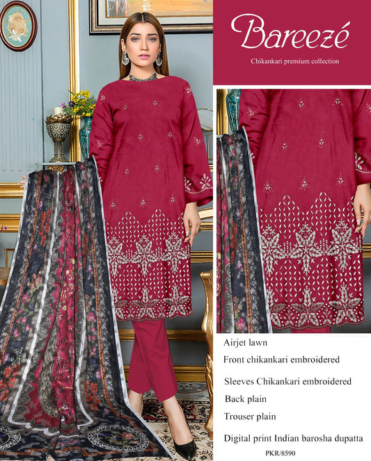 Bareeze Inspired 3-Piece Embroidered Lawn Suit – Unstitched