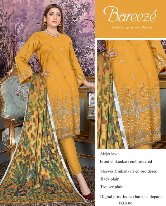 Bareeze Inspired 3-Piece Embroidered Lawn Suit – Unstitched
