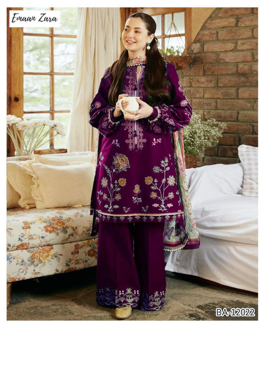 Emaan Zara Inspired 3-Piece Embroidered Lawn Suit