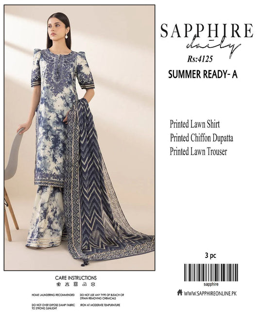 Sapphire-Inspired 3-Piece Premium Lawn Suit