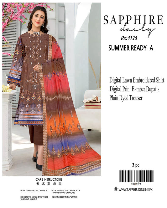 Sapphire Inspired Embroidered Lawn Suit