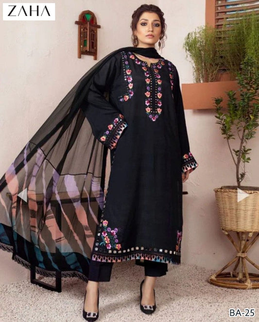 Zaha Inspired 3-Piece Embroidered Lawn Suit